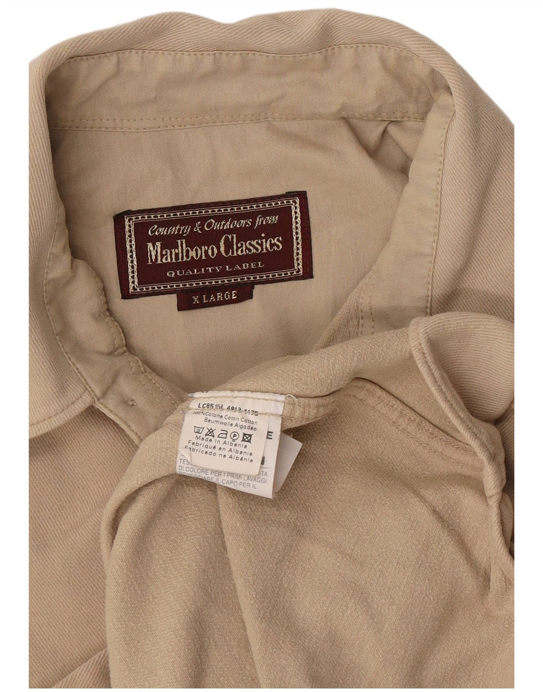 Camicia da uomo in flanella Marlboro Classics XL in cotone beige