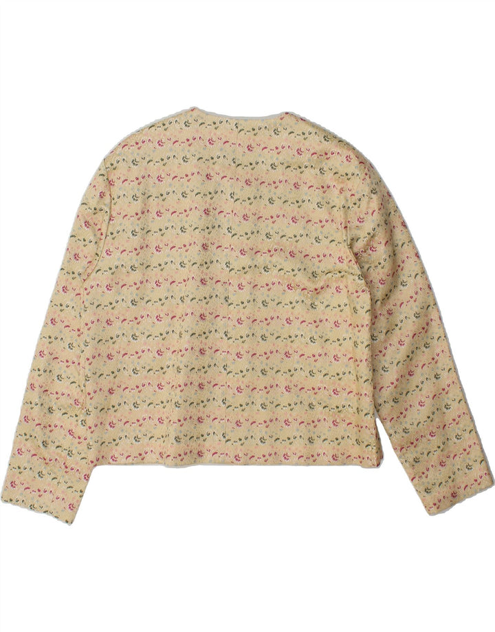VINTAGE Womens 4 Button Blazer Jacket UK 14 Large Beige Floral Vintage Vintage and Second-Hand Vintage from Messina Hembry 