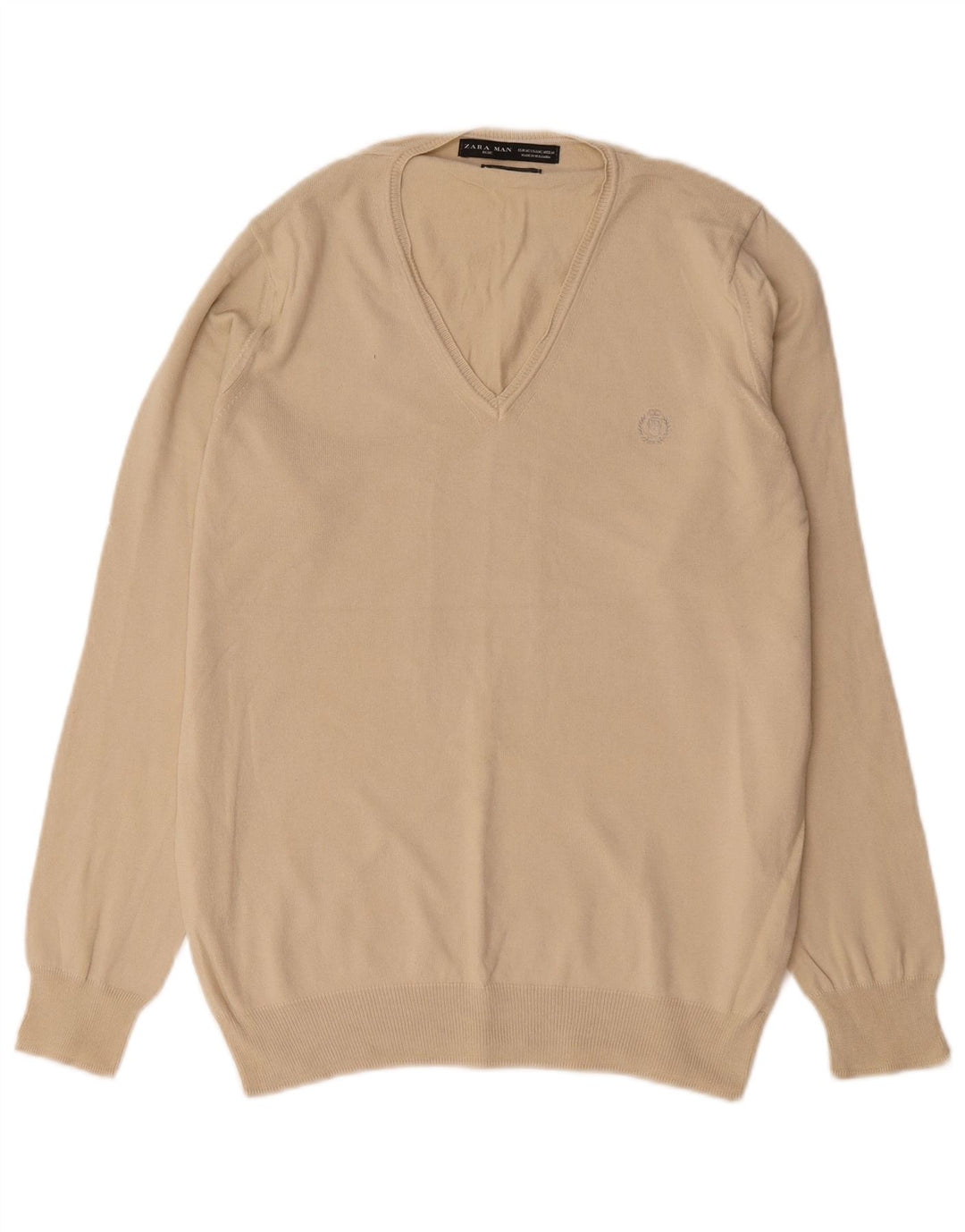 Maglione Zara da uomo con scollo a V in cotone beige medio
