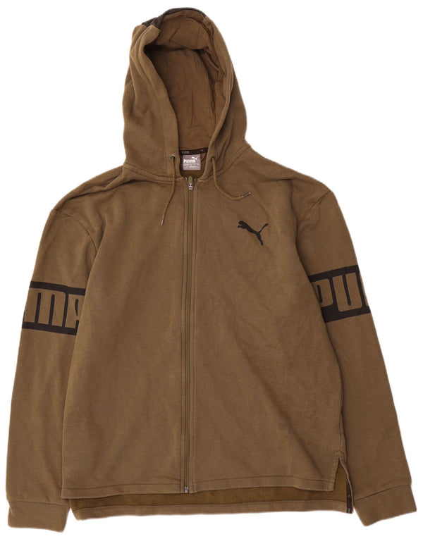 Felpa con cappuccio e zip grafica da uomo Puma grande in cotone color block kaki