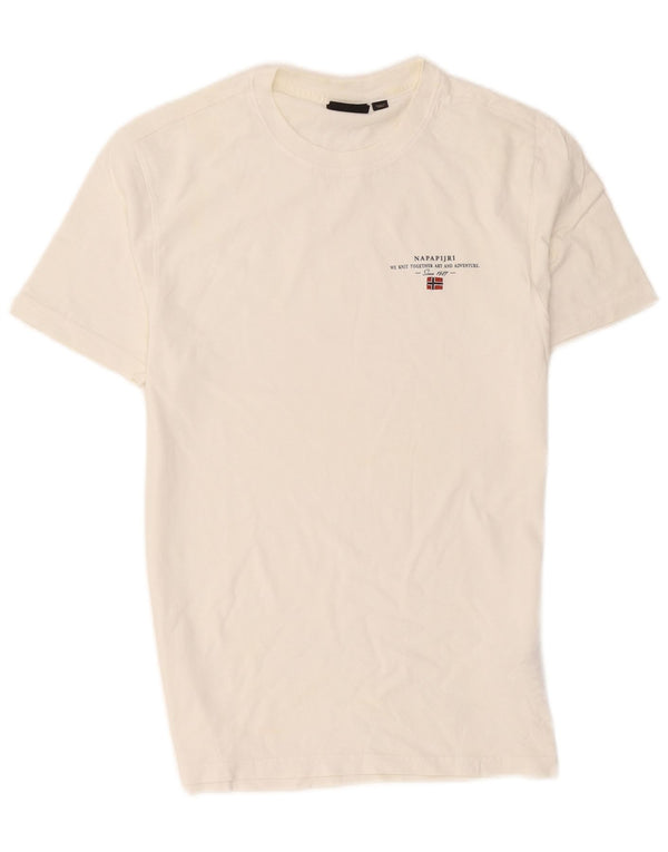 T-shirt geografica da uomo Napapijri Top XS in cotone bianco