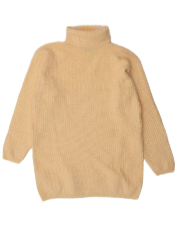 Maglione vintage da donna con collo alto e collo alto UK 14 Angora giallo medio