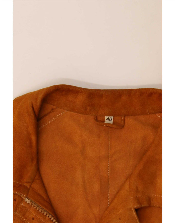 Giacca vintage in pelle scamosciata da donna IT 46 grande in pelle beige