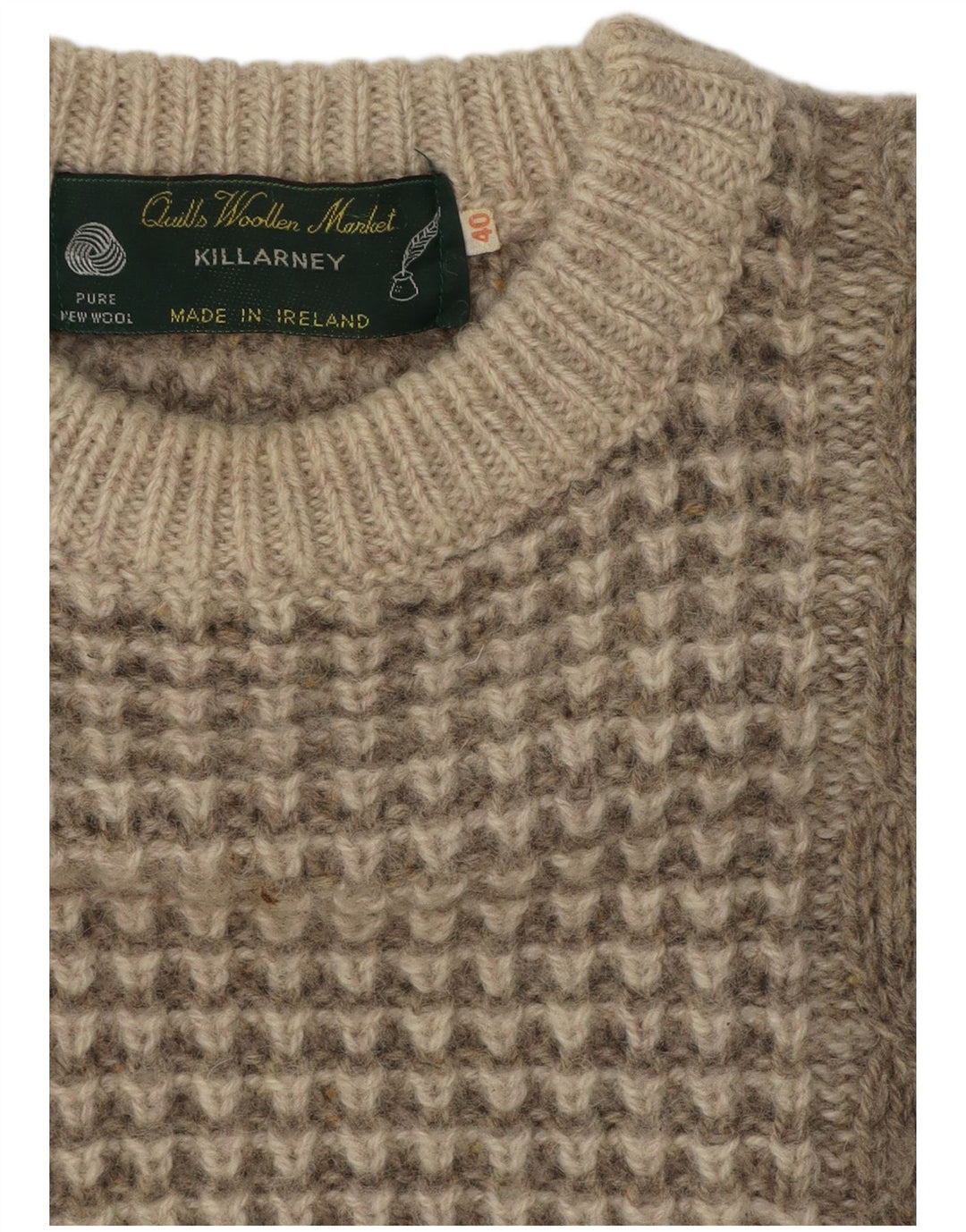 Maglione da uomo con scollo a barca Killarney UK 40 Lana nuova beige medio