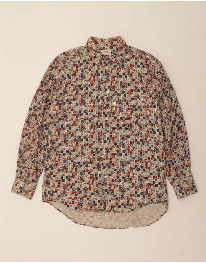 Camicia Sisley da uomo dalla vestibilità rilassata XL in cotone geometrico multicolore