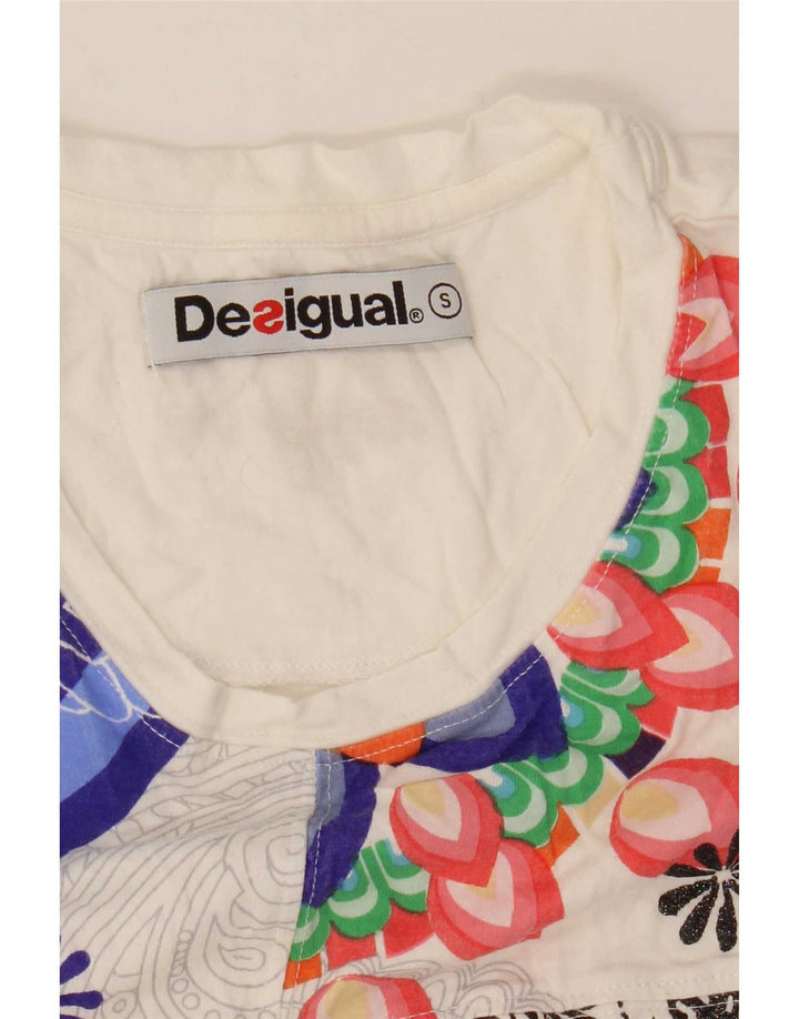 Desigual T-shirt grafica oversize da donna Top UK 10 Small Bianca