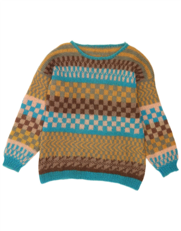 Maglione vintage da uomo con scollo a barchetta, medio, multicolore, geometrico
