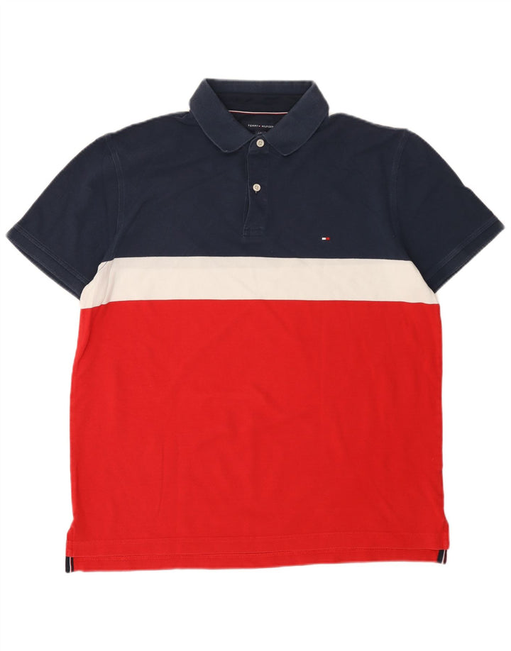 Polo da uomo Tommy Hilfiger grande in cotone color block multicolore