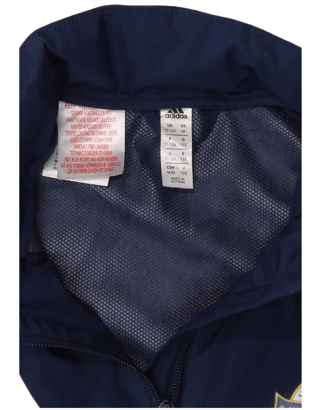 Giacca a vento con cappuccio Adidas da ragazzo 11-12 anni in poliestere blu navy