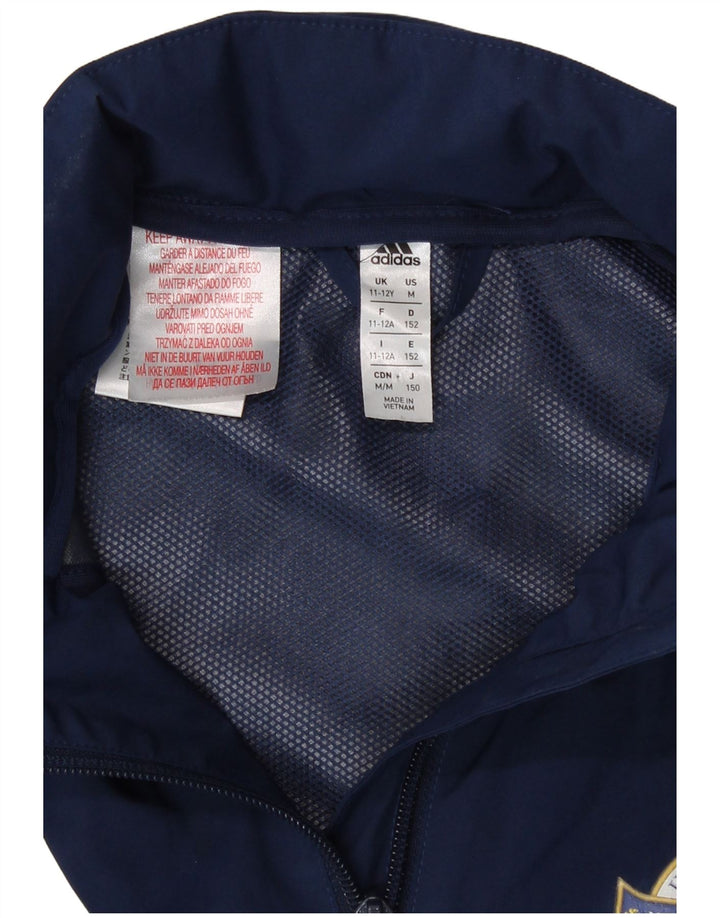 Giacca a vento con cappuccio Adidas da ragazzo 11-12 anni in poliestere blu navy