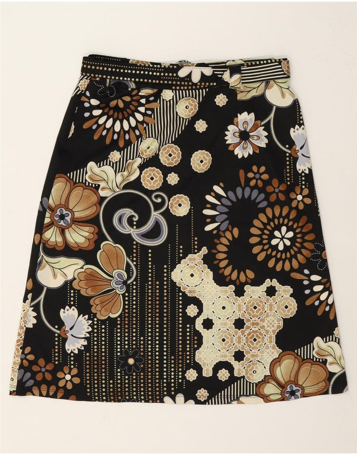 Gonna a trapezio grafica da donna imperiale media W28 nera floreale