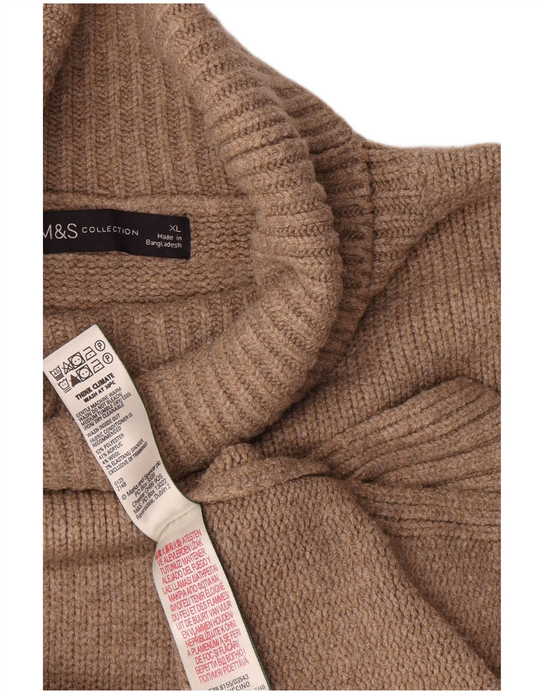 Maglione maglione oversize da donna Marks & Spencer con collo alto UK 18 XL Beige