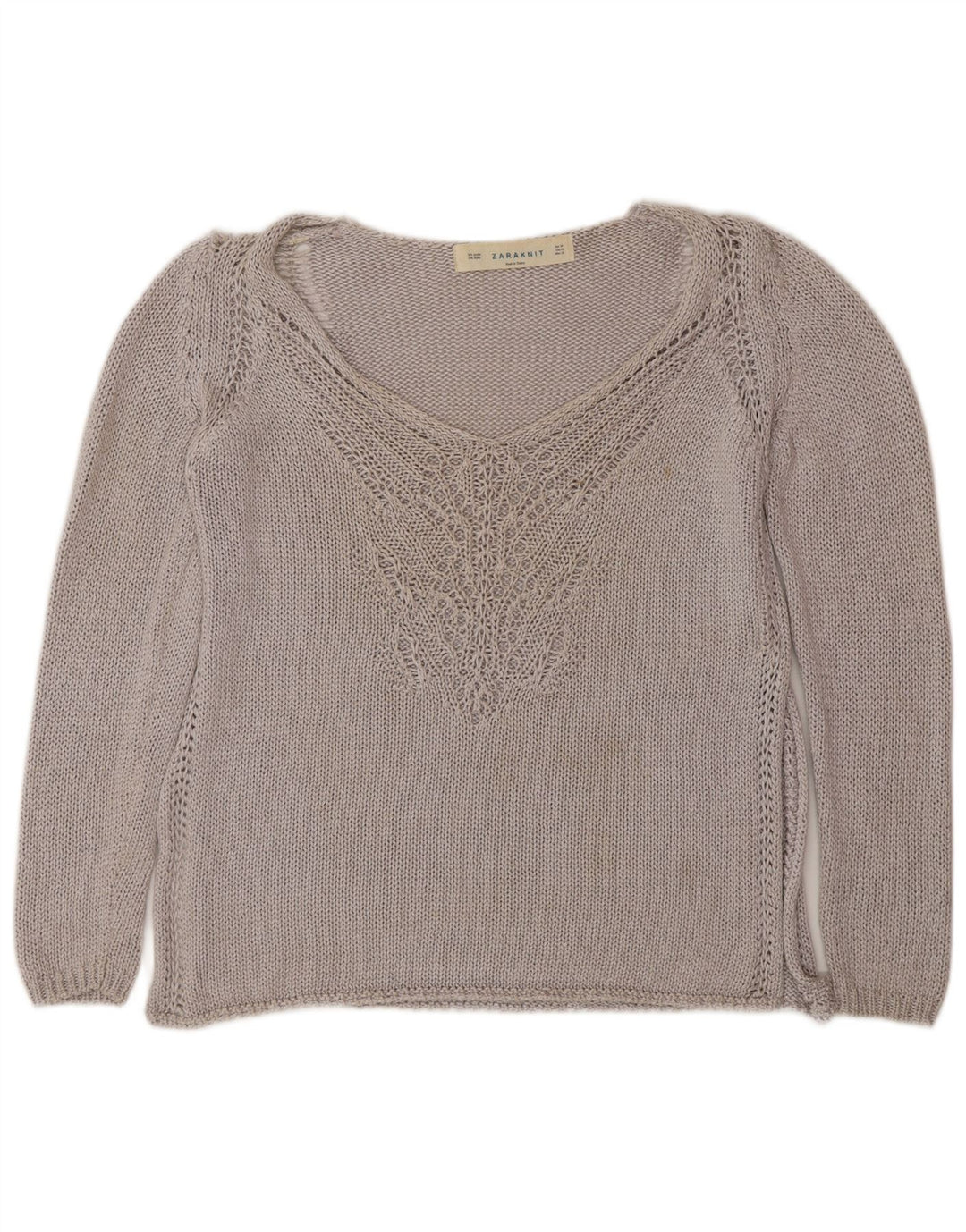 Maglione con scollo a V da donna Zara UK 14 Grigio medio