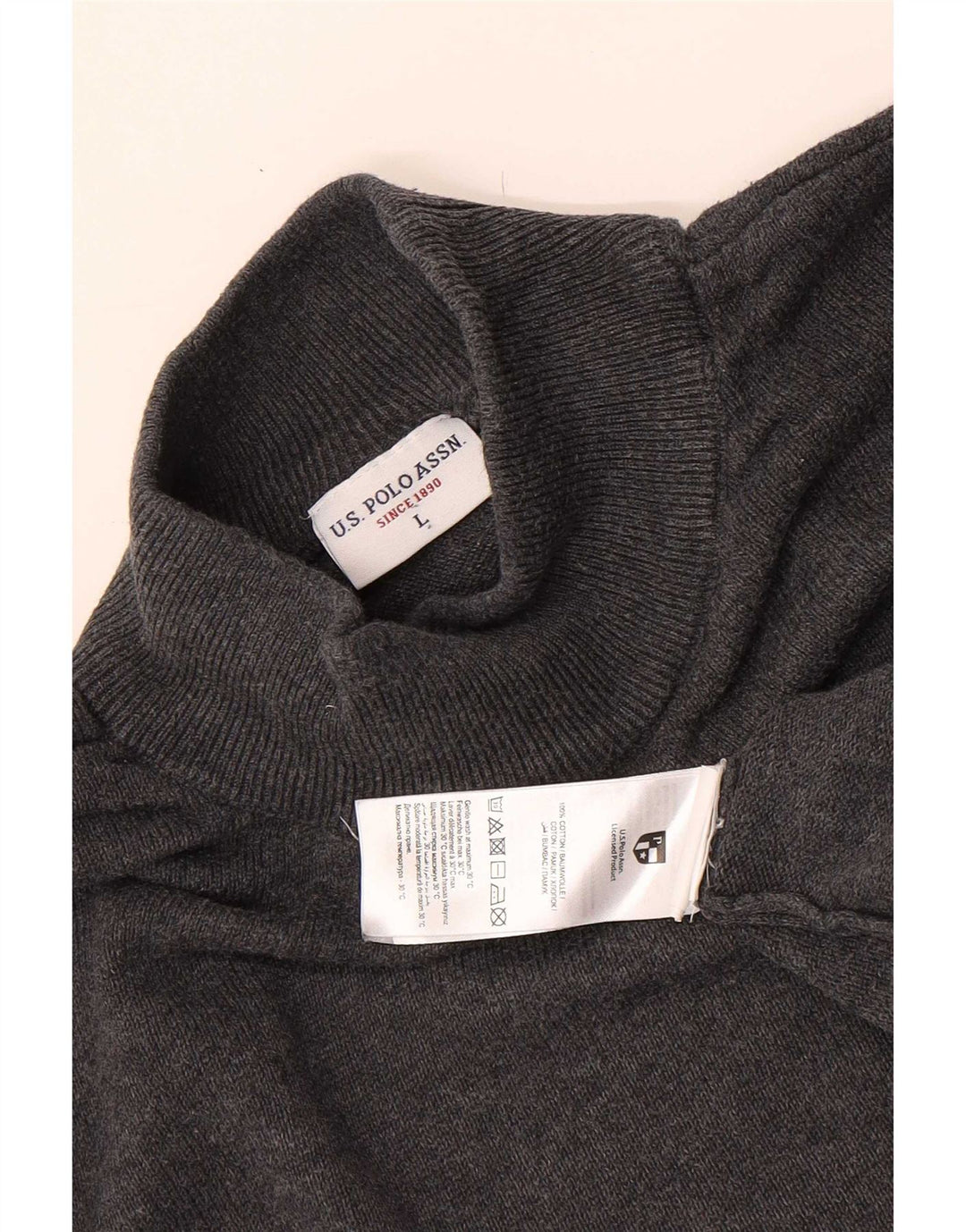Polo Assn. Maglione da uomo con collo alto e maglione grande grigio
