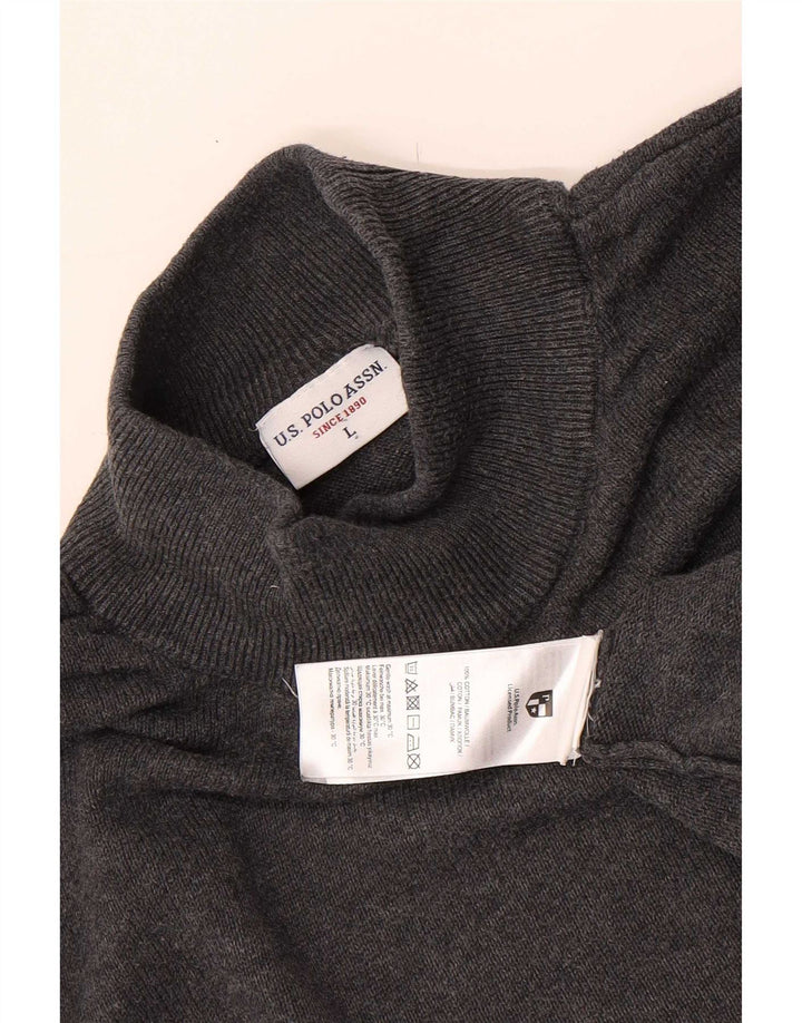 Polo Assn. Maglione da uomo con collo alto e maglione grande grigio