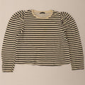 Top corto da donna Zara a maniche lunghe UK 16 grande a righe bianco sporco