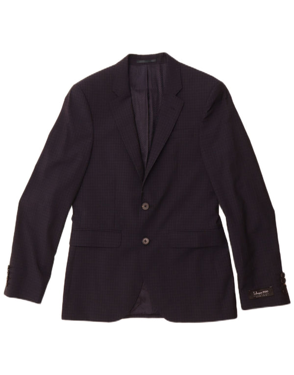 JAEGER Giacca blazer da uomo a 2 bottoni UK 36 piccola lana a quadri blu navy