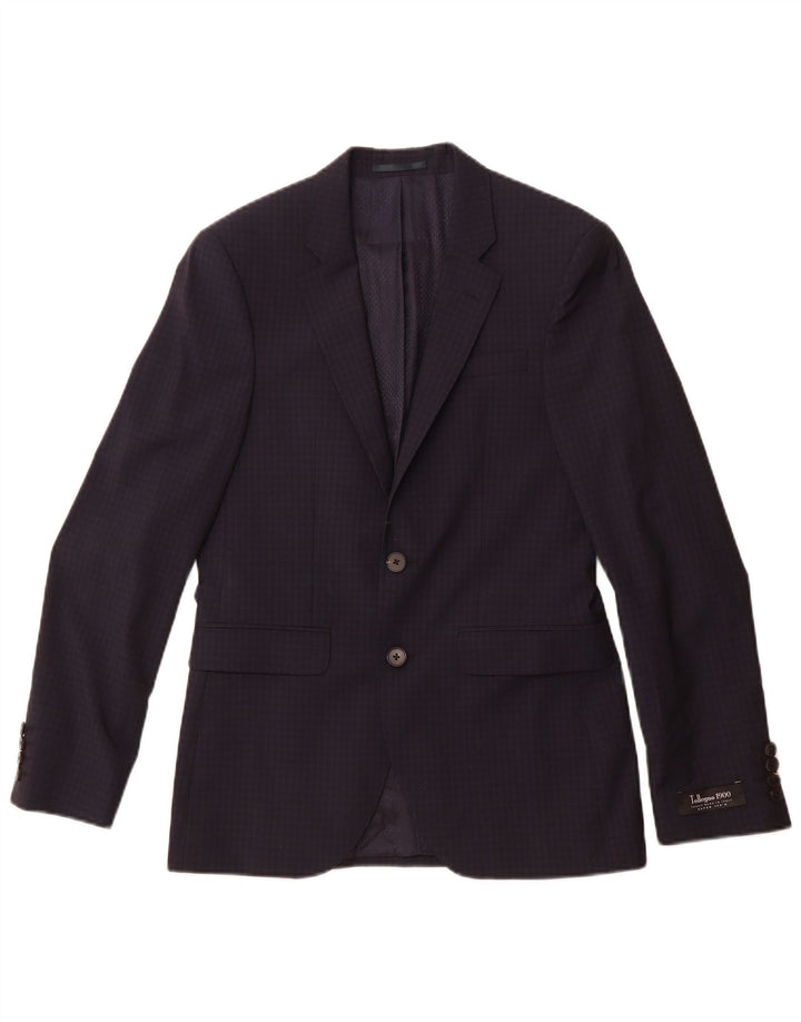 JAEGER Giacca blazer da uomo a 2 bottoni UK 36 piccola lana a quadri blu navy