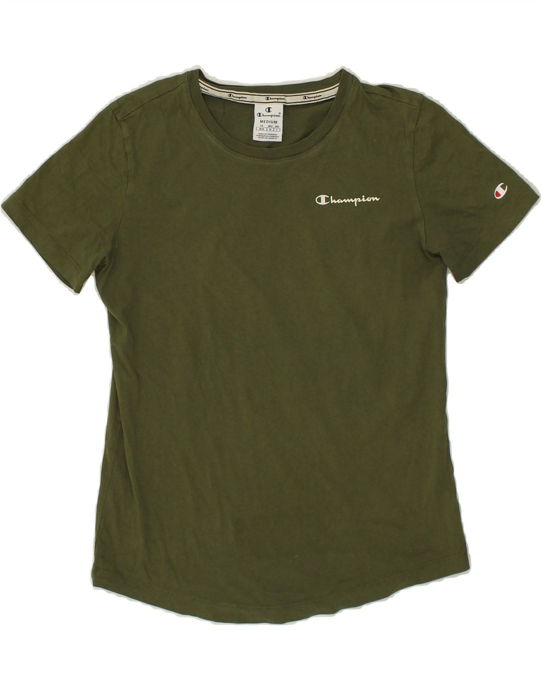 CHAMPION Womens T-Shirt Top UK 12 Medium Khaki Vintage Champion and Second-Hand Champion from Messina Hembry 