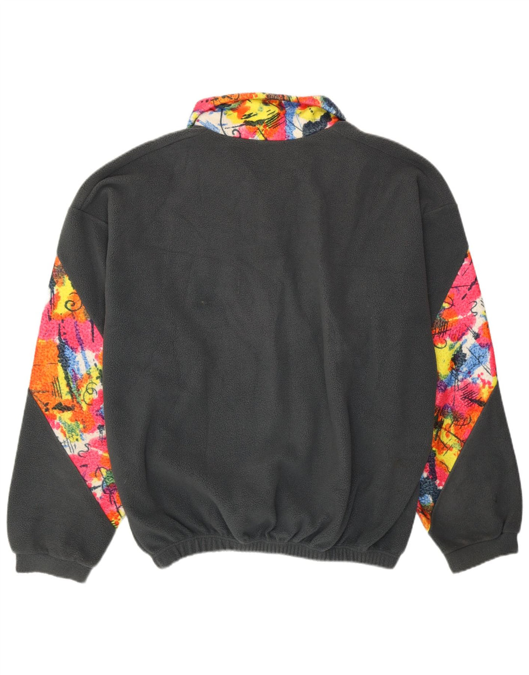 Maglione in pile da uomo VINTAGE con bottoni e collo XL in poliestere color block grigio