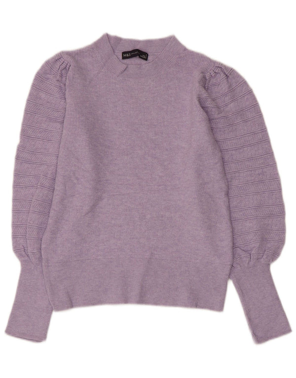 MARKS & SPENCER Maglione corto girocollo da donna UK 8 piccolo viola