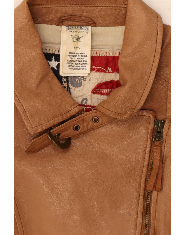 Giacca da motociclista in pelle da donna True Religion UK 10 Small Beige Colourblock