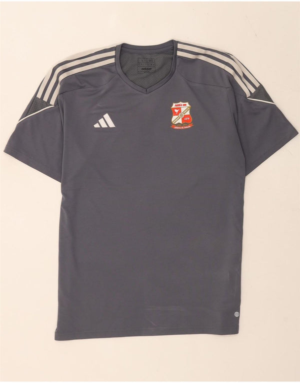 Adidas Uomo Swindon Town FC Slim Fit T-shirt Top Large Grigio Poliestere