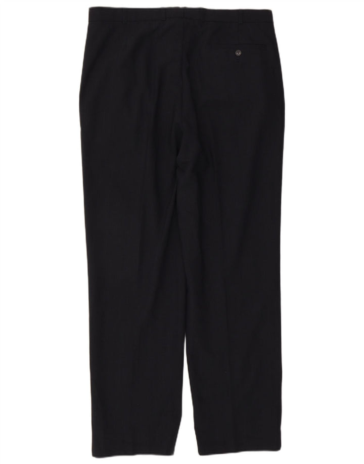 Pantaloni da abito con pegging da uomo Marks & Spencer W36 L31 poliestere blu navy