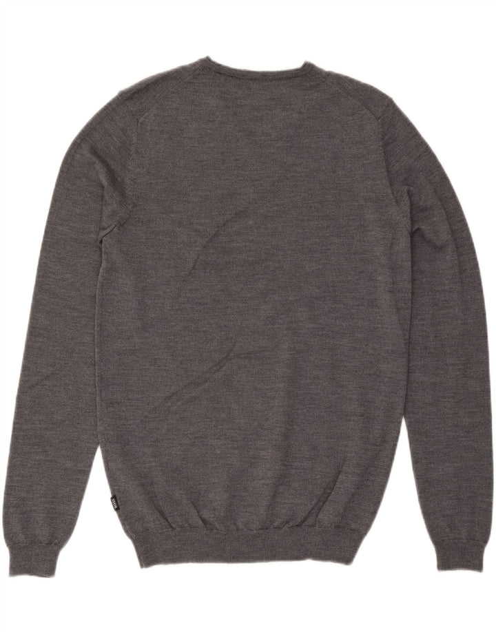 Hugo Boss Maglione da uomo slim fit con scollo a V in lana grigio medio