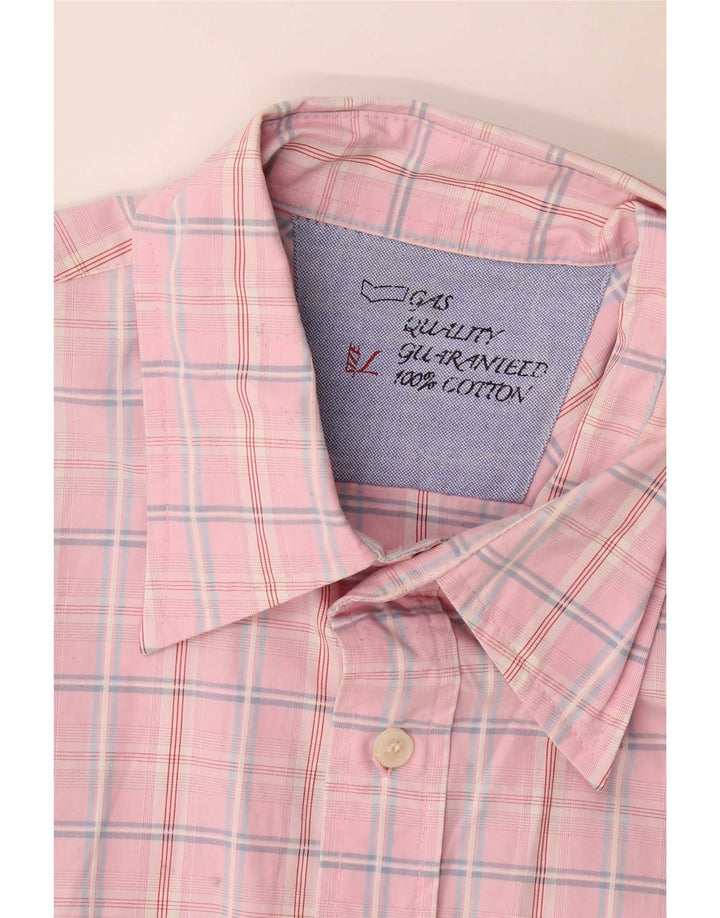 Camicia da uomo Gas Large in cotone a quadri rosa