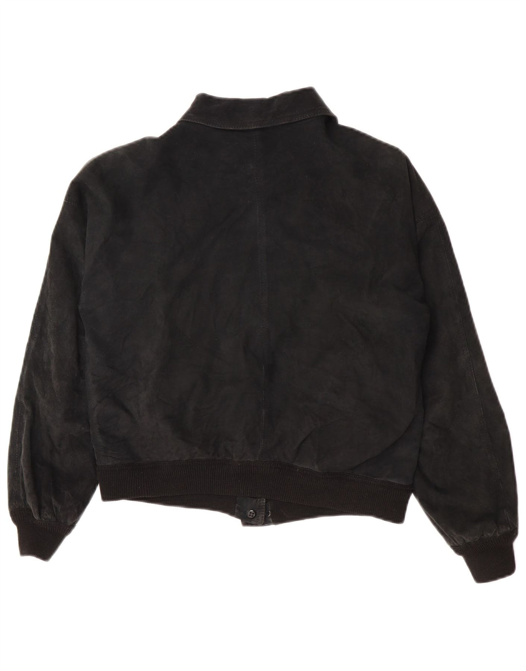 Giacca vintage in pelle scamosciata corta da donna UK 14 media nera