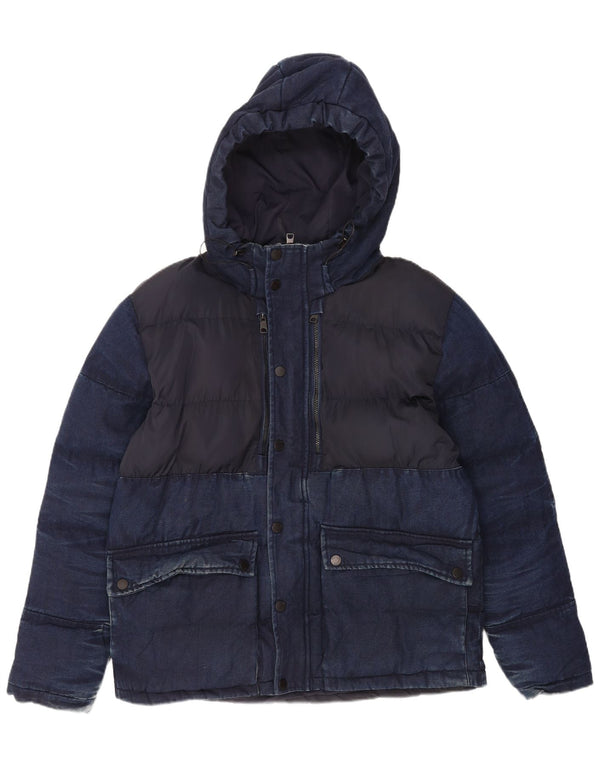 Giacca imbottita con cappuccio da uomo Zara UK 42 XL cotone blu navy
