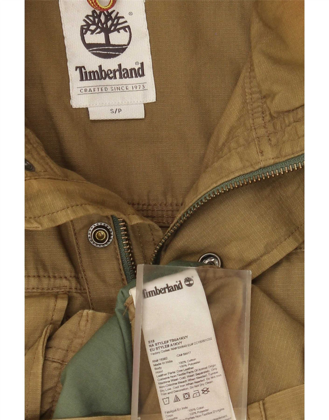 Giacca da uomo con cappuccio Timberland UK 36 piccola in cotone kaki