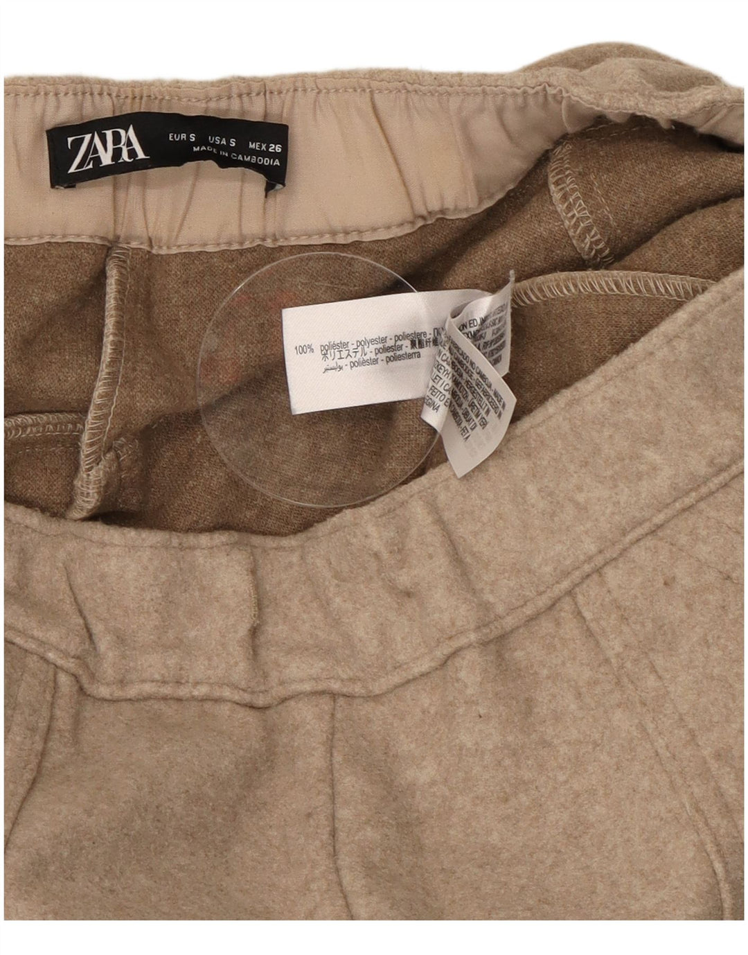 Pantaloni casual a gamba larga da donna Zara piccoli W26 L29 poliestere beige
