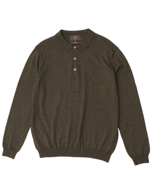 Marks & Spencer Mens Polo Neck Jumper Sweater XL Green Acrylic