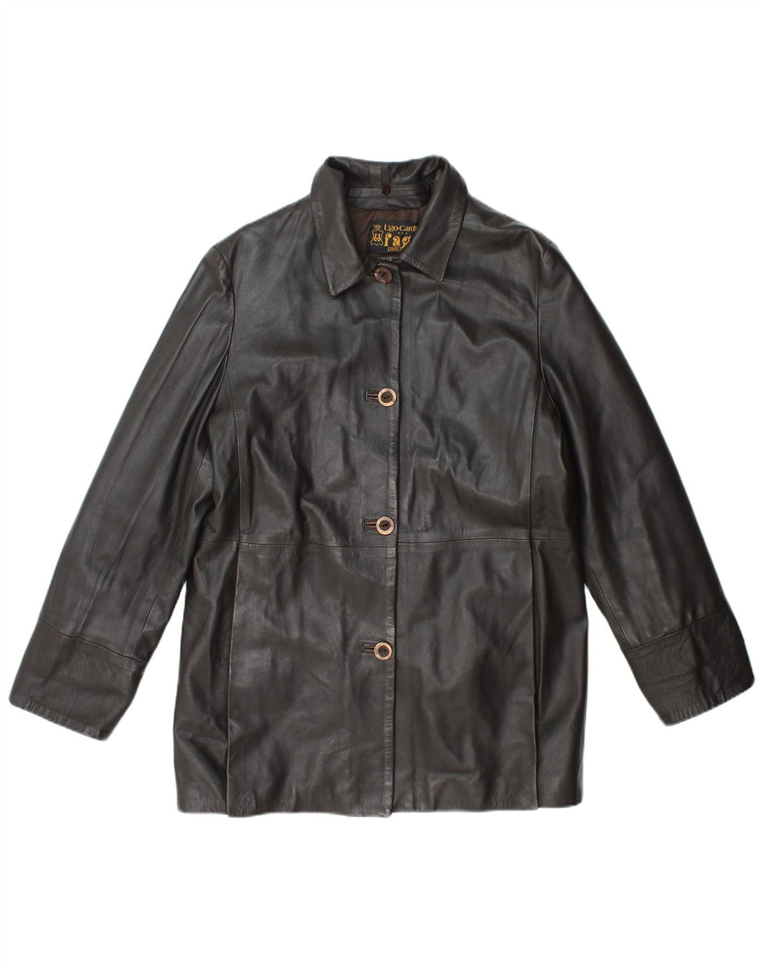 Giacca in pelle da donna vintage UK 14 in pelle marrone medio