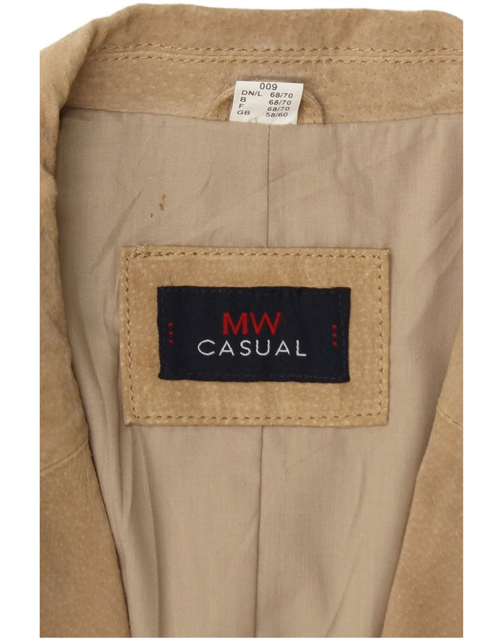 Giacca blazer vintage da uomo in pelle scamosciata a 2 bottoni UK 46 3XL in pelle beige