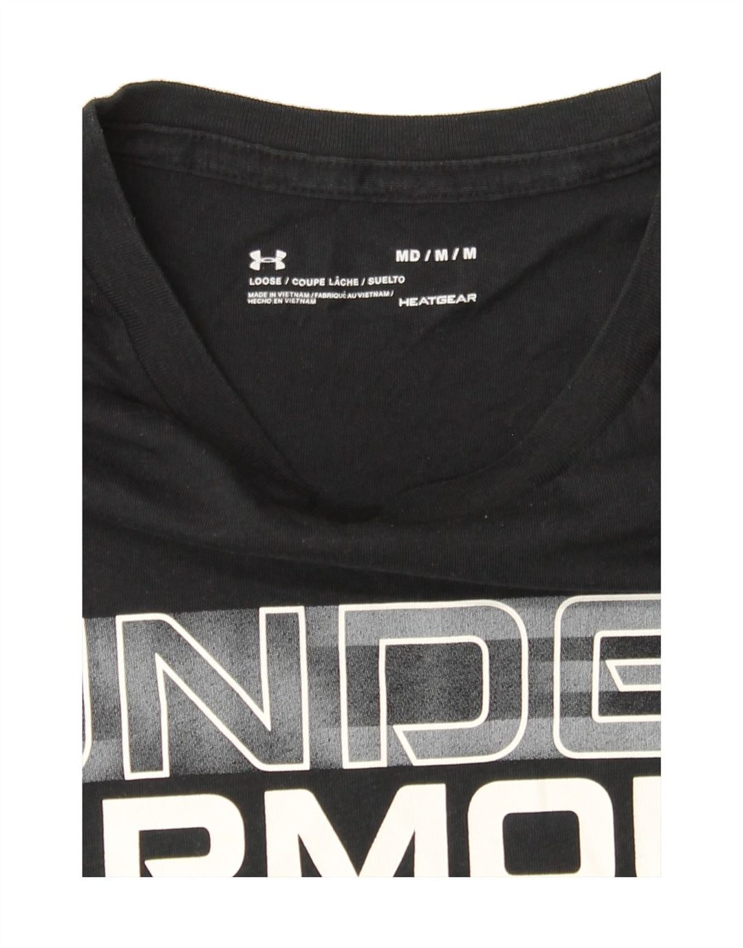 UNDER ARMOUR Mens Heat Gear Graphic T-Shirt Top Medium Navy Blue Vintage Under Armour and Second-Hand Under Armour from Messina Hembry 