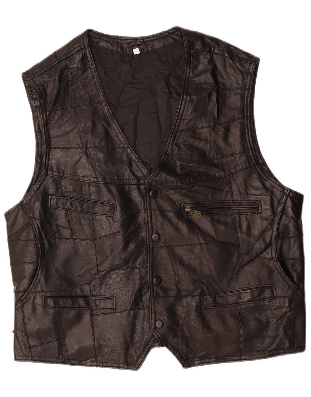 VINTAGE Mens Leather Waistcoat Large Black