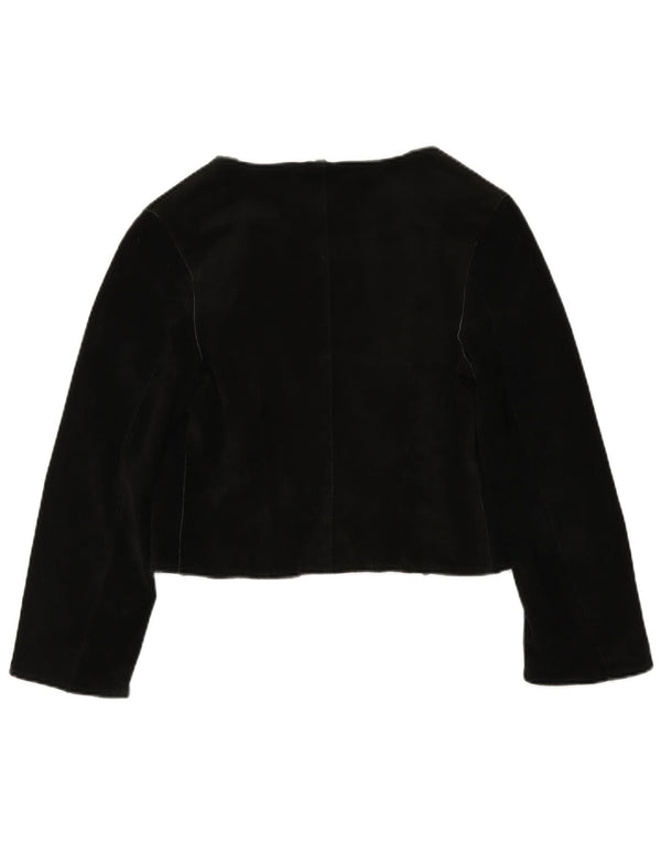 Lavorazione Artigiana Giacca Bolero da Donna in Pelle Scamosciata IT 44 Pelle Nera Media