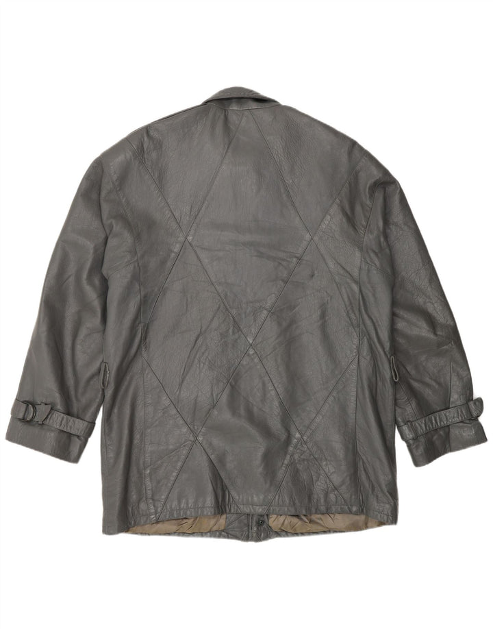 Giacca in pelle vintage da uomo IT 52 XL in pelle grigia