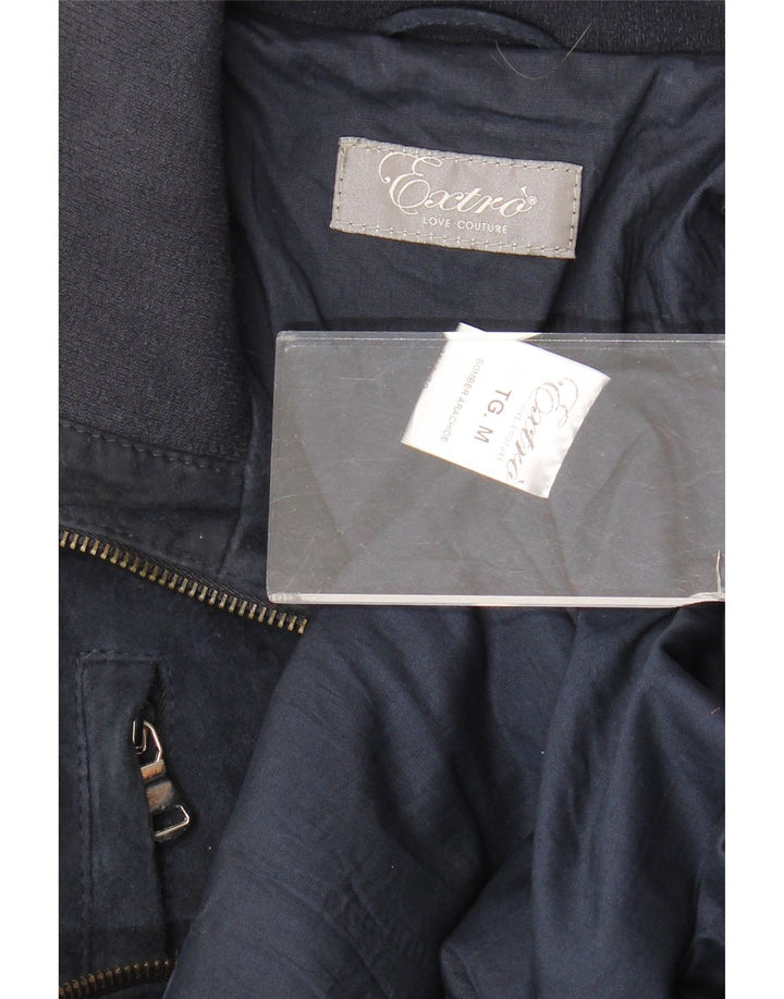 Giubbotto bomber in pelle scamosciata vintage da donna UK 12 in pelle blu navy media