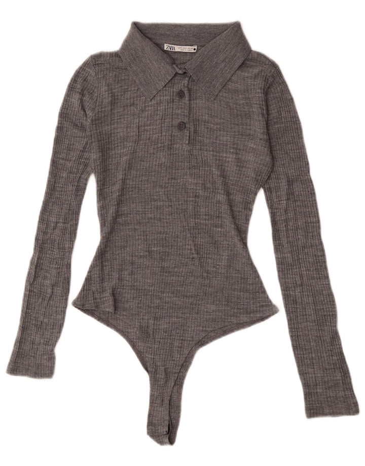 Body a maniche lunghe da donna Zara UK 8 Small Grigio