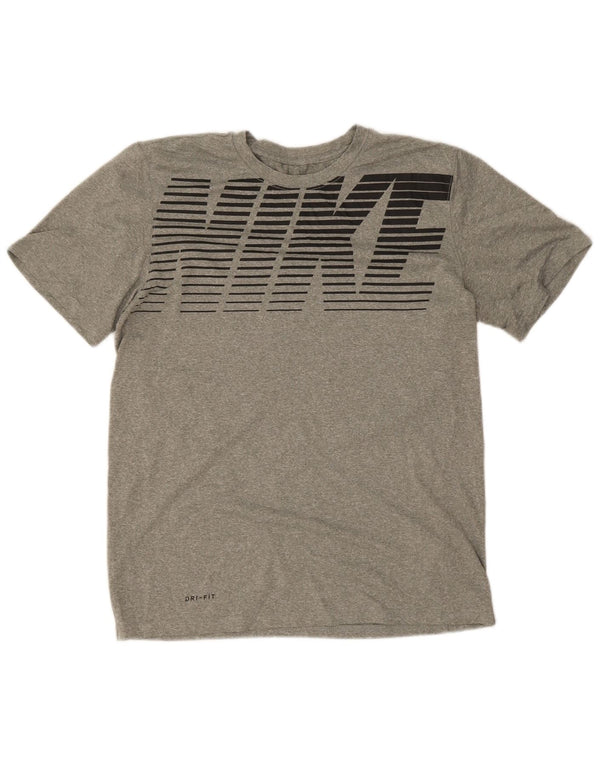 T-shirt grafica Nike Dri Fit da uomo in poliestere chiazzato grigio medio