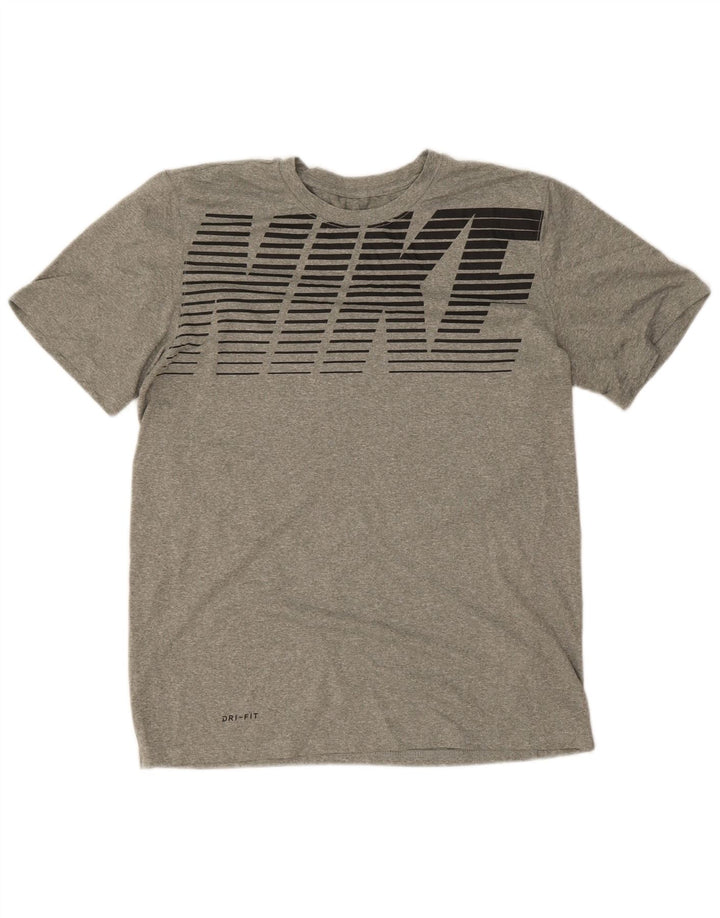 T-shirt grafica Nike Dri Fit da uomo in poliestere chiazzato grigio medio