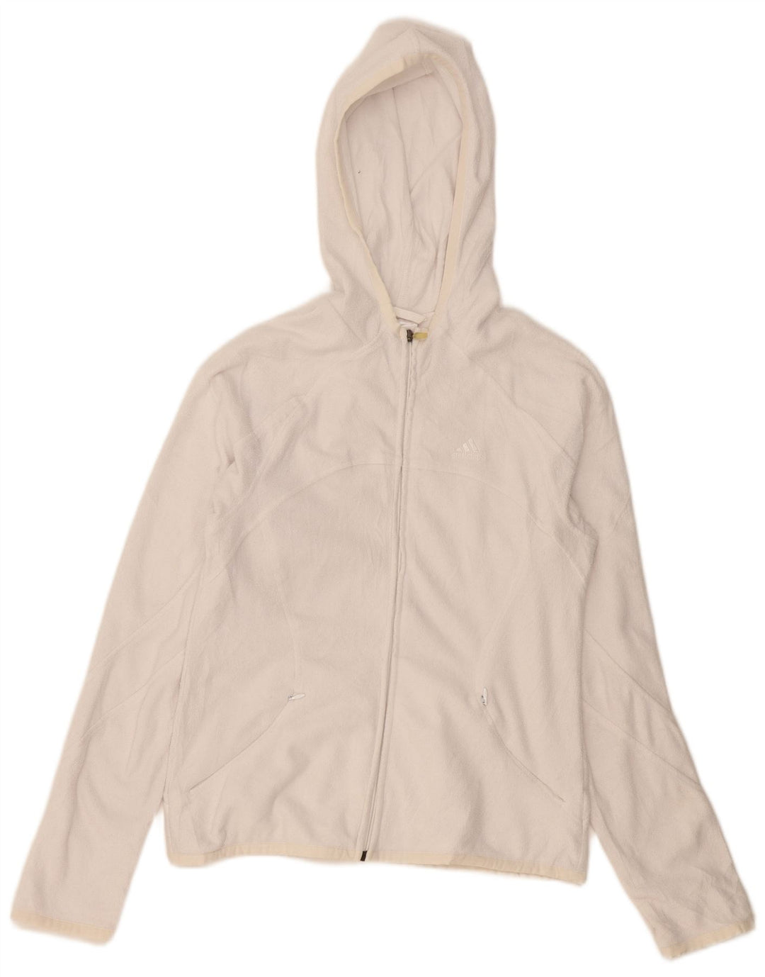 Giacca in pile con cappuccio da donna Adidas UK 12 poliestere bianco medio