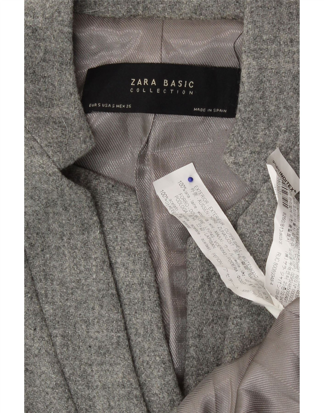 Giacca blazer a 1 bottone lungo da donna Zara UK 10 piccola lana screziata grigia