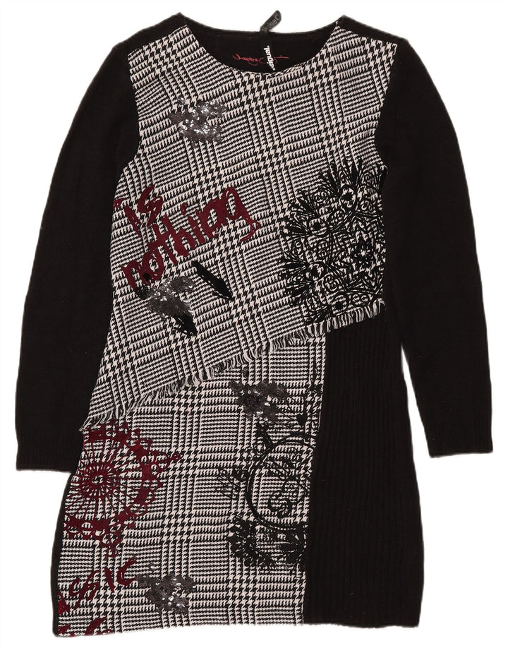 Abito maglione grafico da donna DESIGUAL EU 42 grande pied de poule nero