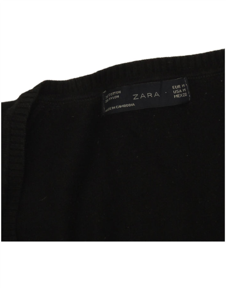 Maglione Zara da donna con scollo a V UK 12 cotone nero medio