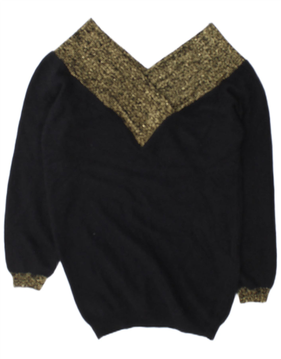 Maglione vintage da donna con scollo a V EU 38/40 blocco colore nero medio
